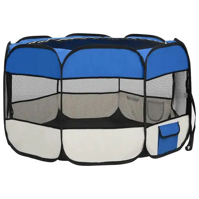 Alt view image 4 of 7 - vidaXL Foldable Dog Playpen with Carrying Bag Blue 43.3"x43.3"x22.8