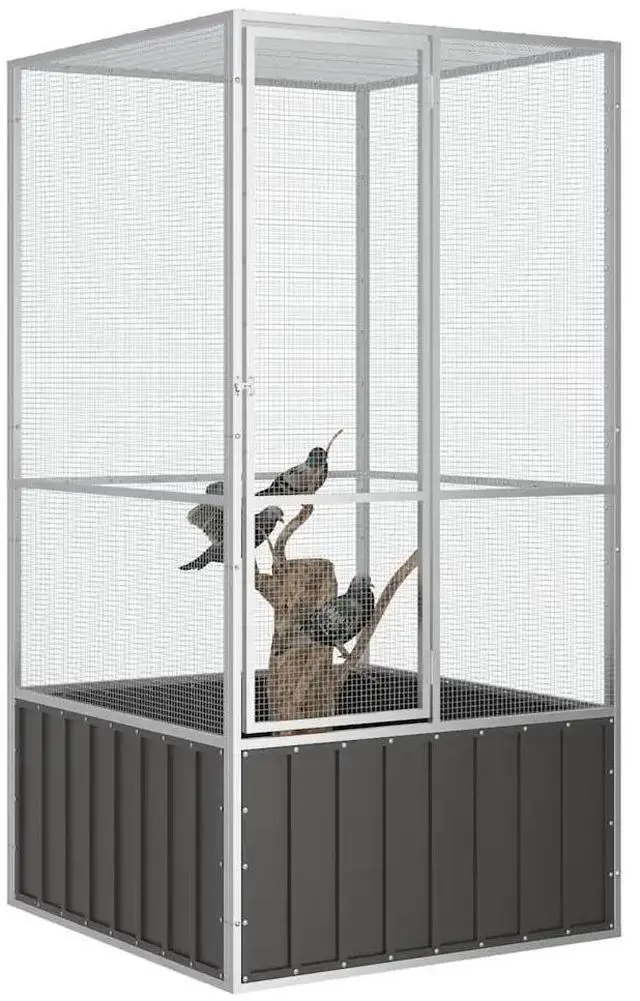 Alt view image 6 of 10 - vidaXL Bird Cage Anthracite 43.7"x42.1"x83.3" Galvanized Steel