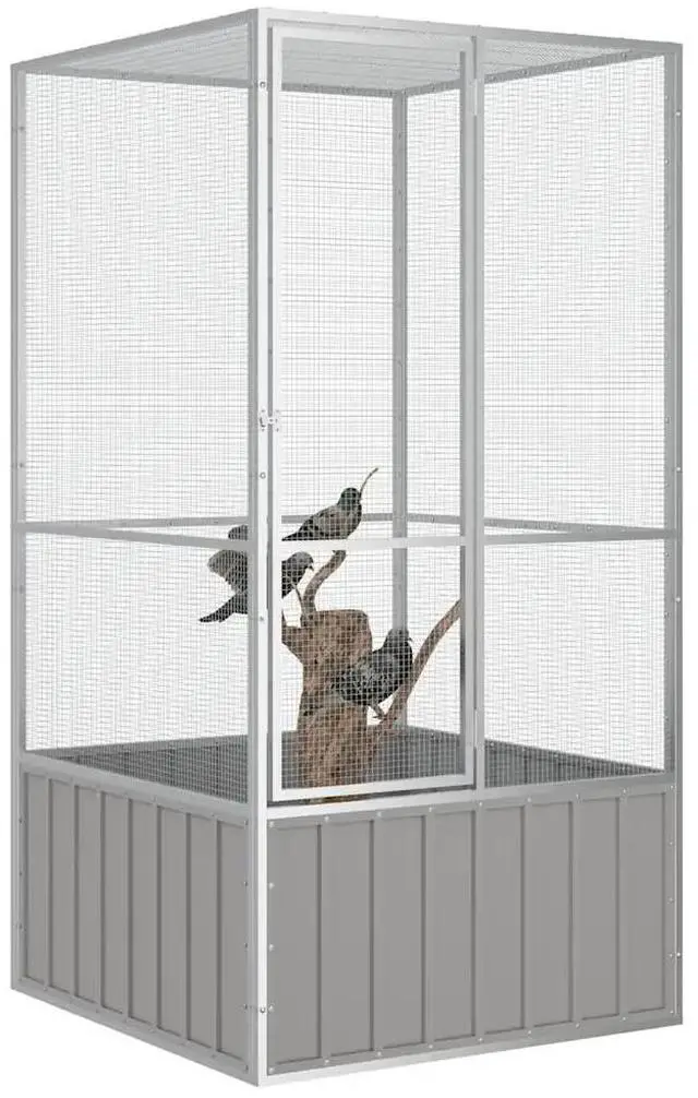 Alt view image 6 of 10 - vidaXL Bird Cage Gray 43.7"x42.1"x83.3" Galvanized Steel