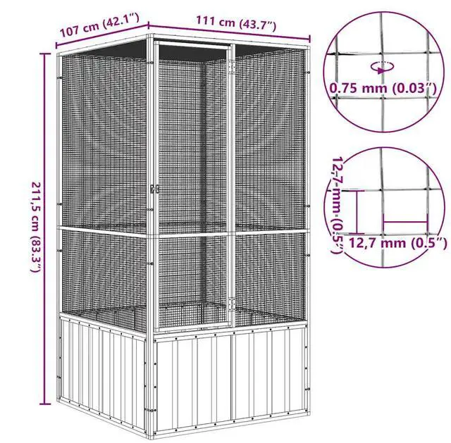 Alt view image 10 of 10 - vidaXL Bird Cage Anthracite 43.7"x42.1"x83.3" Galvanized Steel