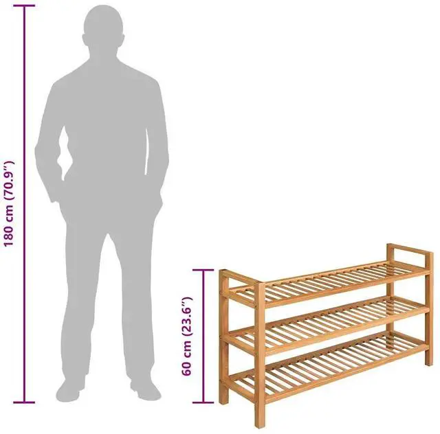 Alt view image 18 of 18 - vidaXL Solid Oak Wood Shoe Rack with 3 Shelves 23.6" Hallway Footwear Storage