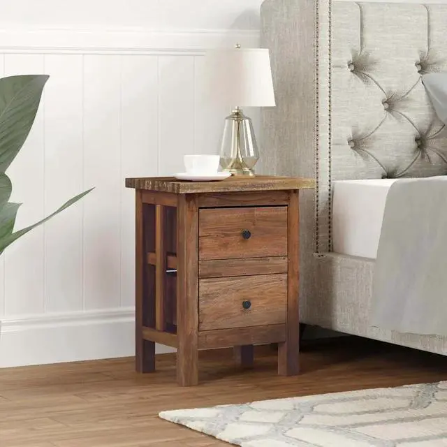 Alt view image 18 of 20 - vidaXL Nightstand Accent End Table with Storage Drawers Solid Reclaimed Wood
