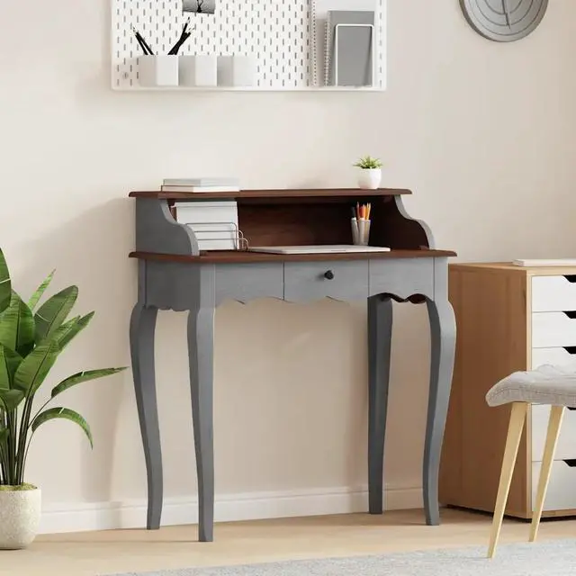Alt view image 8 of 14 - vidaXL Writing Desk Office Computer Desk Study Working Table Solid Mahogany Wood