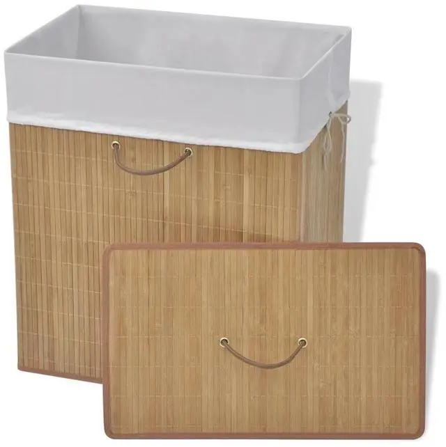 Alt view image 7 of 11 - vidaXL Bamboo Laundry Bin Rectangular Natural