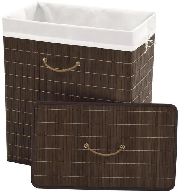 Alt view image 7 of 11 - vidaXL Bamboo Laundry Bin Rectangular Dark Brown