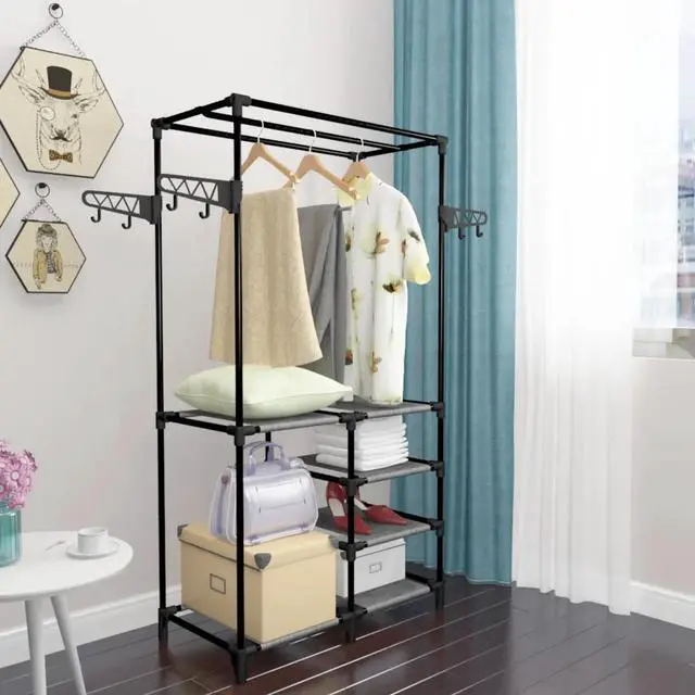 Alt view image 5 of 6 - vidaXL Clothes Rack Steel and Non-woven Fabric 34.3"x17.3"x62.2" Black