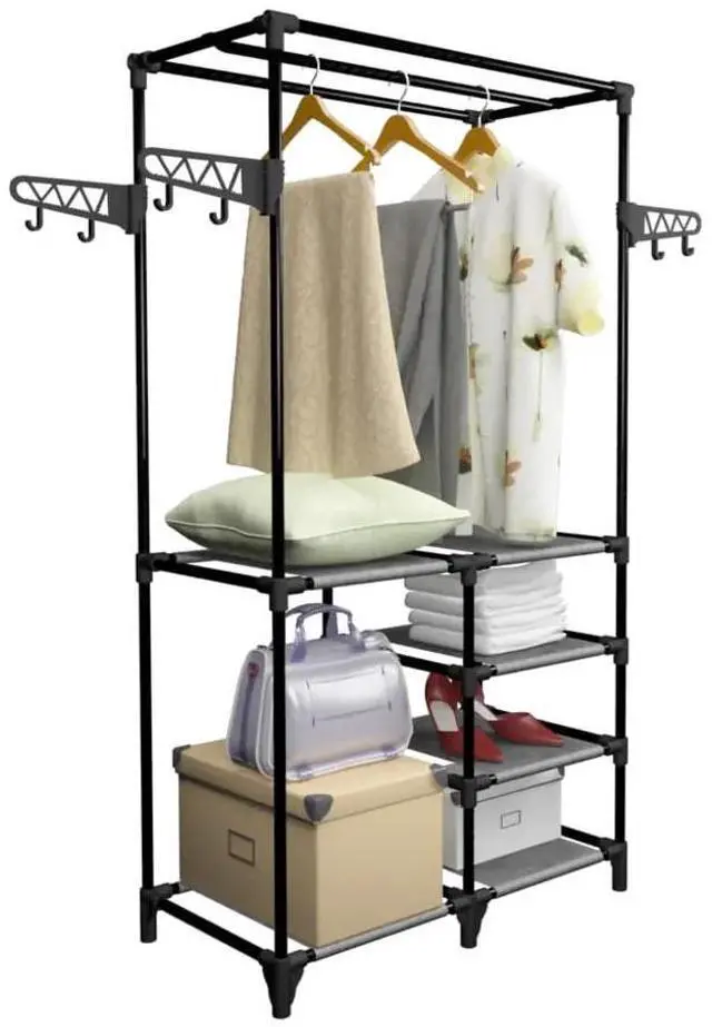 Alt view image 4 of 6 - vidaXL Clothes Rack Steel and Non-woven Fabric 34.3"x17.3"x62.2" Black