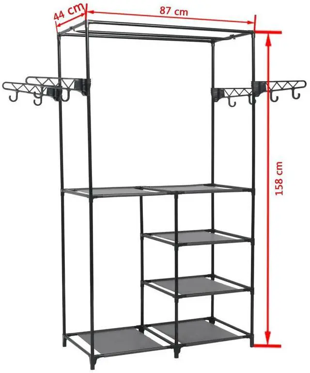 Alt view image 6 of 6 - vidaXL Clothes Rack Steel and Non-woven Fabric 34.3"x17.3"x62.2" Black