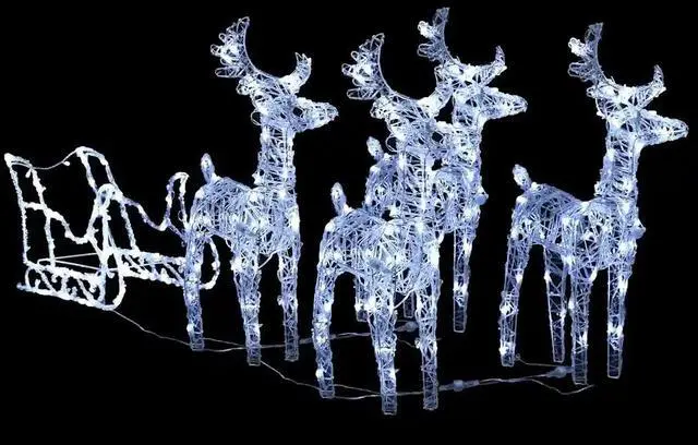 Alt view image 11 of 15 - vidaXL Reindeers & Sleigh Christmas Decoration 110.2"x11"x21.7" Acrylic