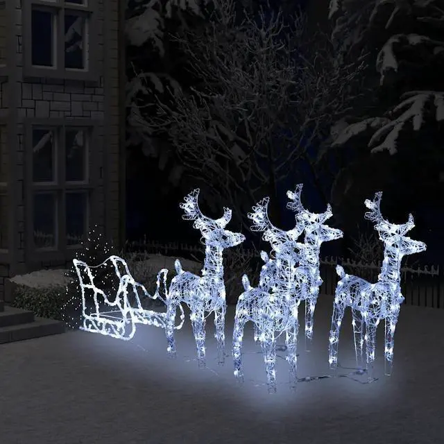 Alt view image 9 of 15 - vidaXL Reindeers & Sleigh Christmas Decoration 110.2"x11"x21.7" Acrylic