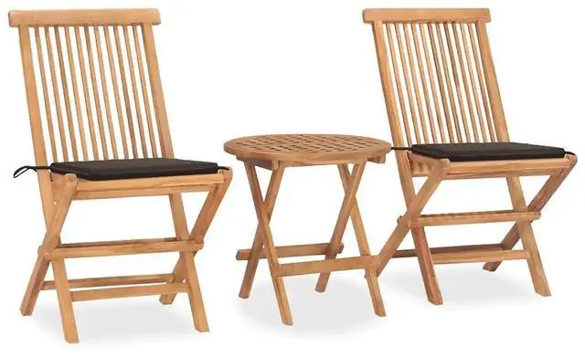 Main image of vidaXL 3 Piece Folding Patio Dining Set with Cushion Solid Teak Wood