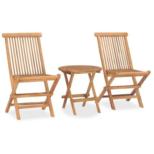 Alt view image 3 of 7 - vidaXL 3 Piece Folding Patio Dining Set with Cushion Solid Teak Wood