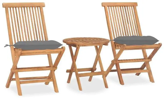 Main image of vidaXL 3 Piece Folding Patio Dining Set with Cushion Solid Teak Wood