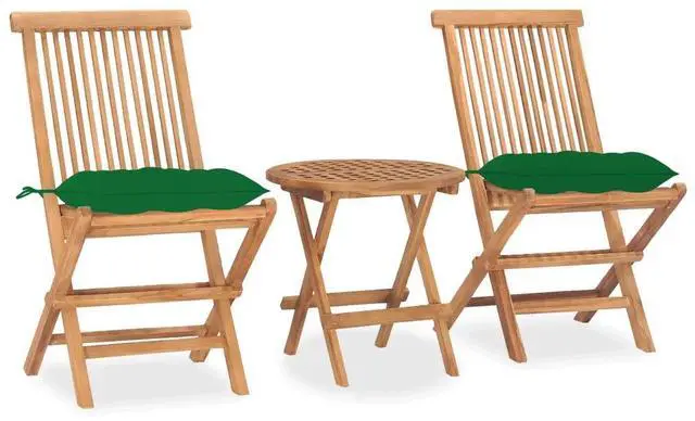 Main image of vidaXL 3 Piece Folding Patio Dining Set with Cushion Solid Teak Wood