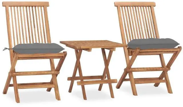 Main image of vidaXL 3 Piece Folding Patio Dining Set with Cushion Solid Teak Wood