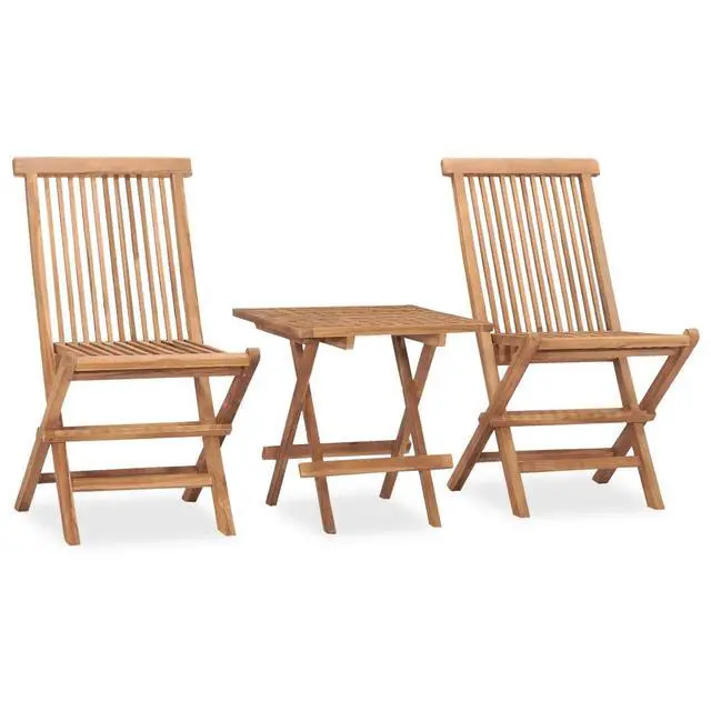 Alt view image 2 of 7 - vidaXL 3 Piece Folding Patio Dining Set with Cushion Solid Teak Wood
