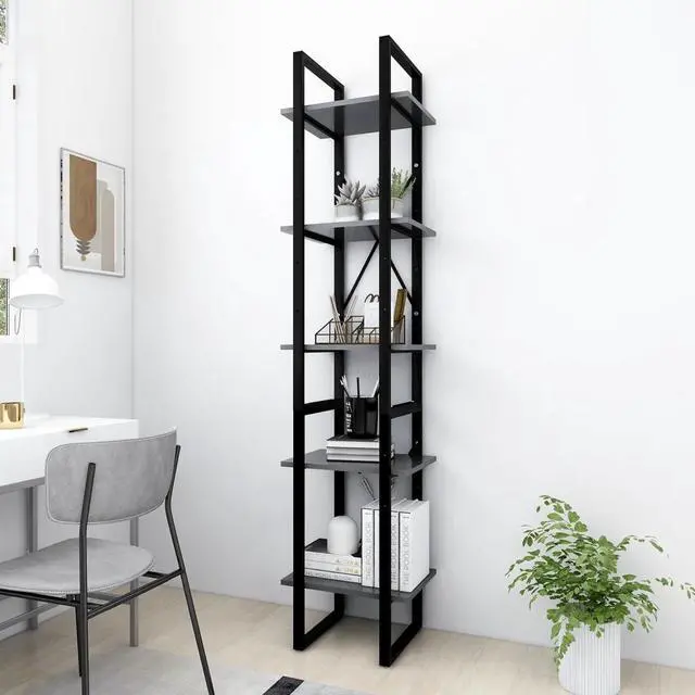 Alt view image 10 of 13 - vidaXL 5-Tier Book Cabinet Gray 15.7" x 11.8" x 69.9" Chipboard