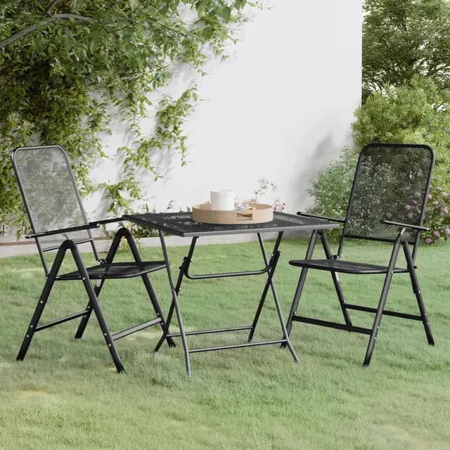 Alt view image 5 of 11 - vidaXL 3 Piece Patio Dining Set Expanded Metal Mesh Anthracite