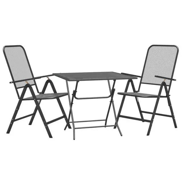 Alt view image 7 of 11 - vidaXL 3 Piece Patio Dining Set Expanded Metal Mesh Anthracite