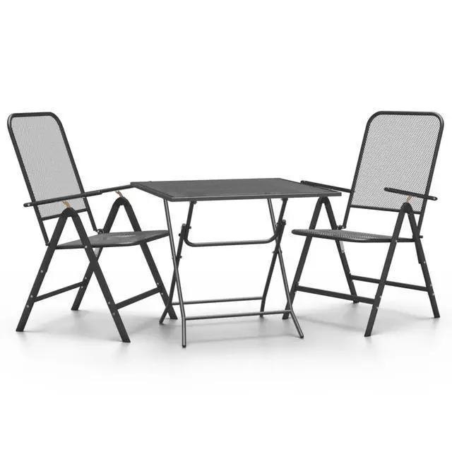 Alt view image 6 of 11 - vidaXL 3 Piece Patio Dining Set Expanded Metal Mesh Anthracite