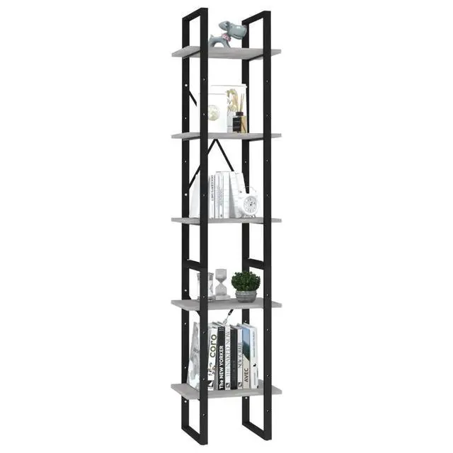 Alt view image 9 of 13 - vidaXL 5-Tier Book Cabinet Concrete Gray 15.7" x 11.8" x 69.9" Chipboard