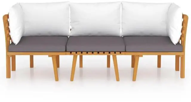 Alt view image 7 of 11 - vidaXL 3 Piece Patio Lounge Set with Cushions Solid Acacia Wood