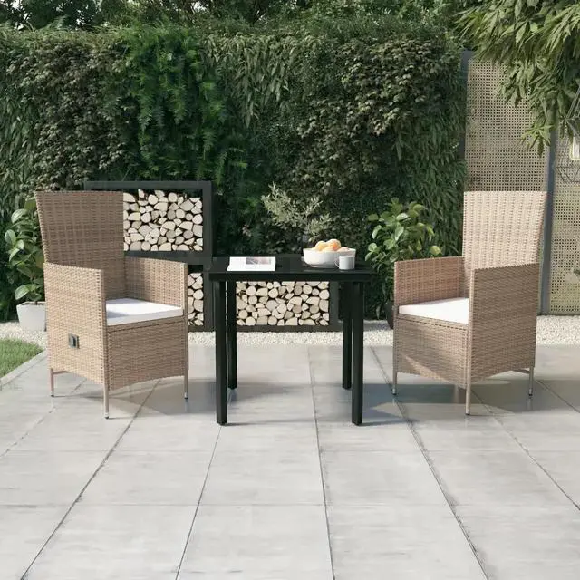 Alt view image 11 of 13 - vidaXL 3 Piece Patio Dining Set with Cushions Beige