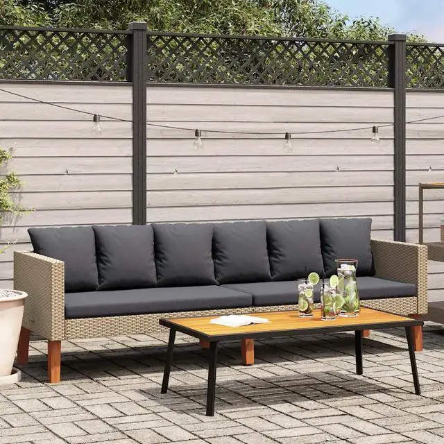 Alt view image 8 of 14 - vidaXL 3 Seater Sofa Patio Wicker Outdoor Couch with Cushions PE Rattan Beige