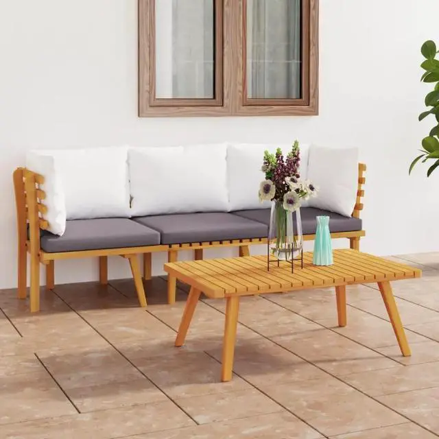 Alt view image 5 of 11 - vidaXL 3 Piece Patio Lounge Set with Cushions Solid Acacia Wood