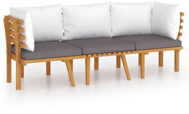 Alt view image 6 of 11 - vidaXL 3 Piece Patio Lounge Set with Cushions Solid Acacia Wood