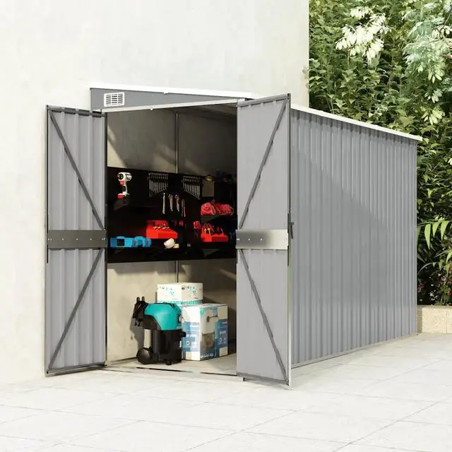 Alt view image 5 of 11 - vidaXL Wall-mounted Garden Shed Gray 46.5"x113.4"x70.1" Galvanized Steel