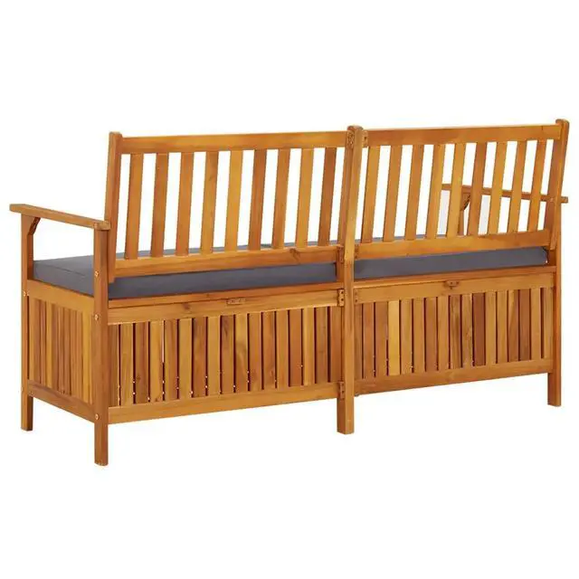 Alt view image 11 of 13 - vidaXL Storage Bench with Cushion 58.3" Solid Wood Acacia