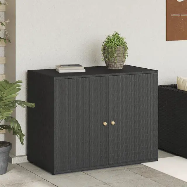 Alt view image 12 of 18 - vidaXL Garden Storage Cabinet Black 39.4"x21.9"x31.5" Poly Rattan