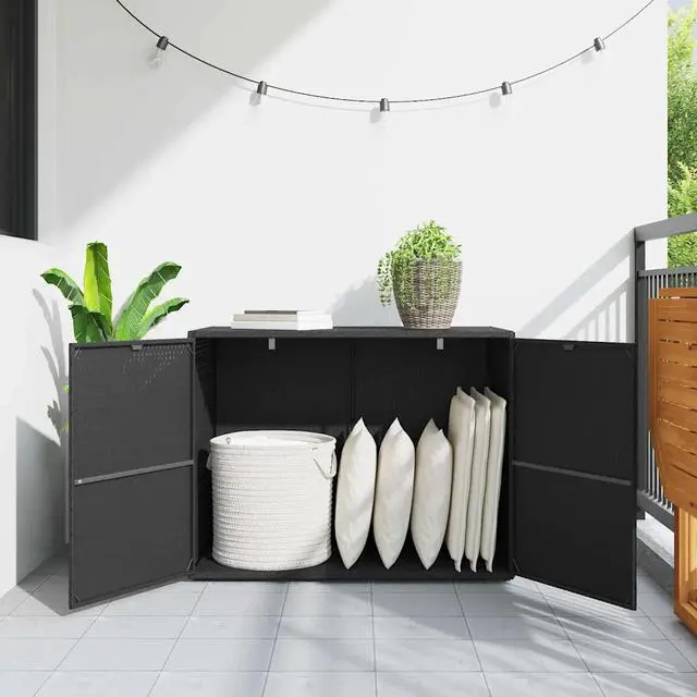 Alt view image 14 of 18 - vidaXL Garden Storage Cabinet Black 39.4"x21.9"x31.5" Poly Rattan