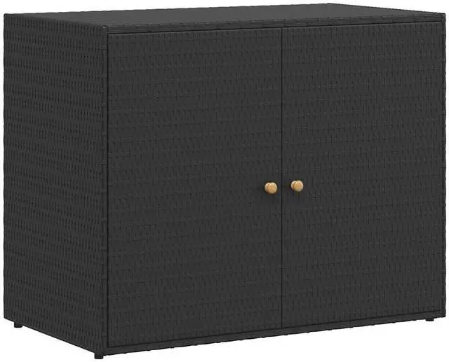 Alt view image 13 of 18 - vidaXL Garden Storage Cabinet Black 39.4"x21.9"x31.5" Poly Rattan