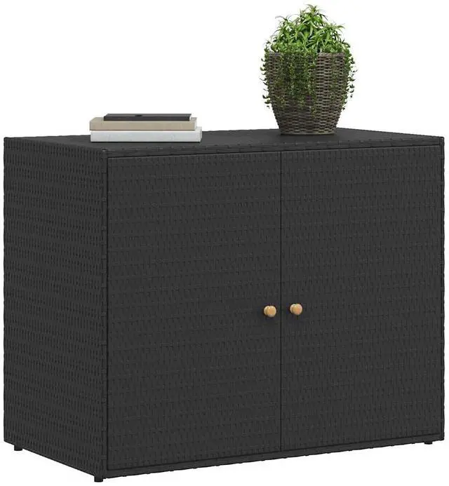 Alt view image 15 of 18 - vidaXL Garden Storage Cabinet Black 39.4"x21.9"x31.5" Poly Rattan
