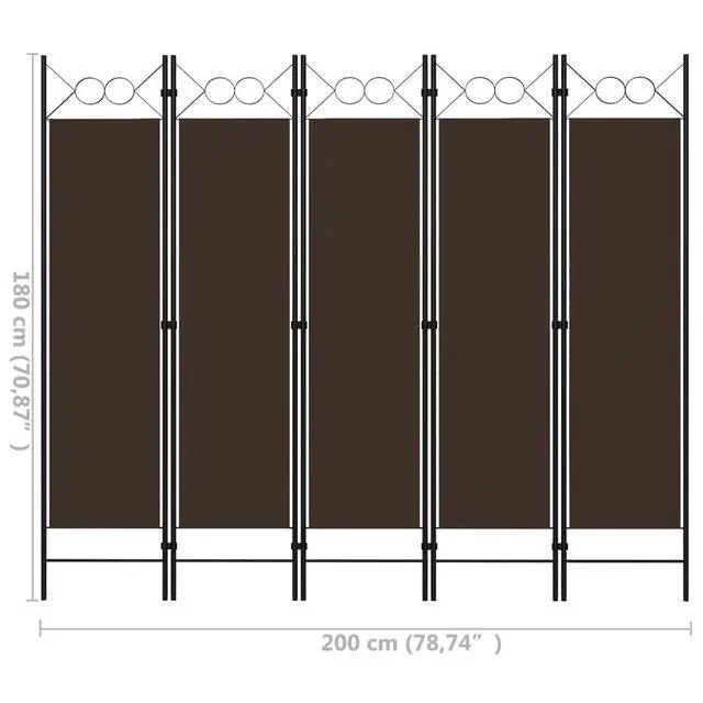Alt view image 12 of 12 - vidaXL 5-Panel Room Divider Brown 78.7"x70.9"