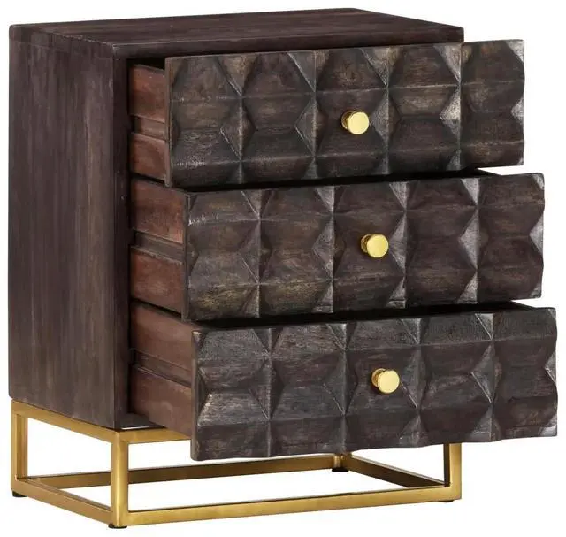 Alt view image 9 of 12 - vidaXL Bed Cabinet Black 15.7"x11.8"x19.7" Solid Mango Wood