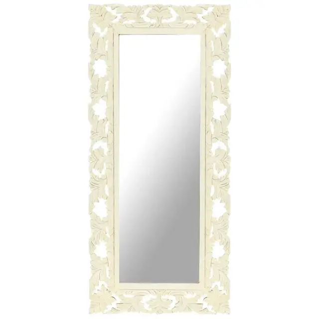 Alt view image 9 of 13 - vidaXL Hand Carved Mirror White 43.3"x19.7" Solid Mango Wood