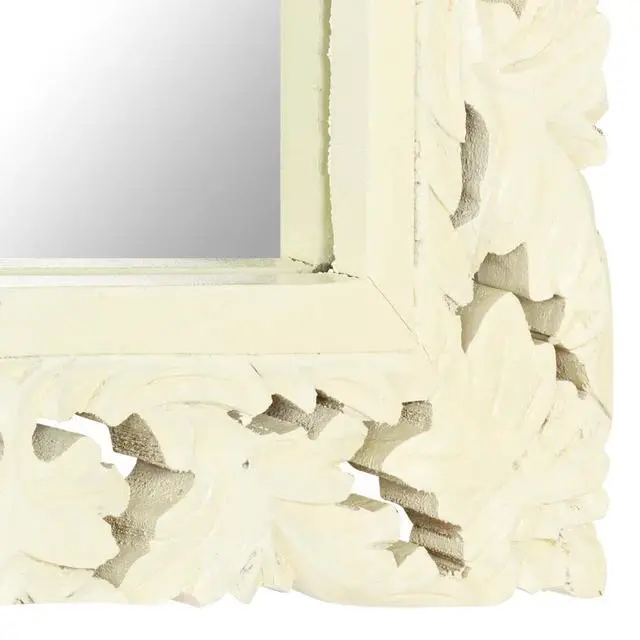 Alt view image 10 of 13 - vidaXL Hand Carved Mirror White 43.3"x19.7" Solid Mango Wood