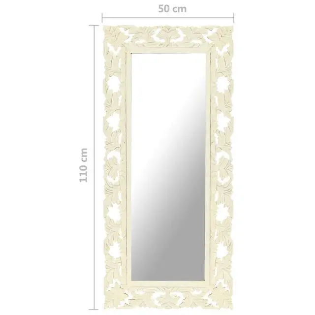 Alt view image 12 of 13 - vidaXL Hand Carved Mirror White 43.3"x19.7" Solid Mango Wood