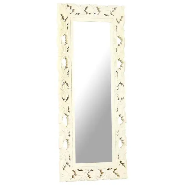 Alt view image 13 of 13 - vidaXL Hand Carved Mirror White 43.3"x19.7" Solid Mango Wood