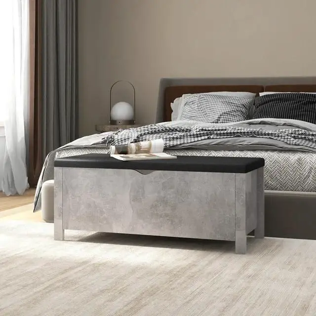 Alt view image 16 of 19 - vidaXL Storage Box with Cushion Concrete Gray 41.3"x15.7"x17.7" Engineered Wood
