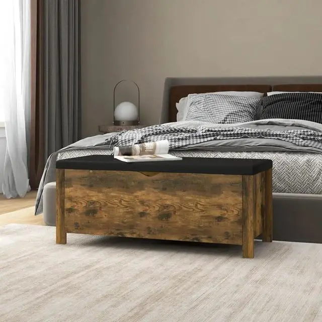 Alt view image 16 of 19 - vidaXL Storage Box with Cushion Smoked Oak 41.3"x15.7"x17.7" Engineered Wood