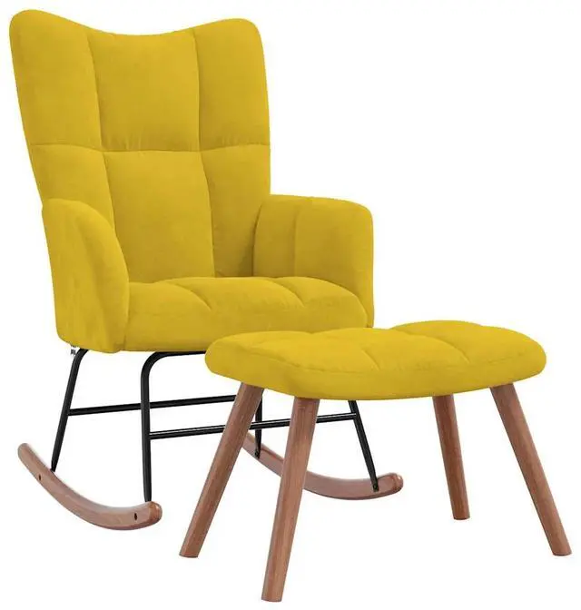 Alt view image 2 of 7 - vidaXL Rocking Chair with a Stool Mustard Yellow Velvet