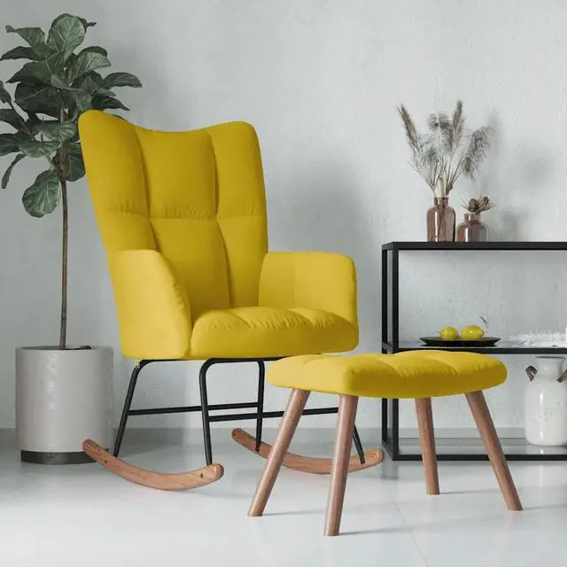 Alt view image 3 of 7 - vidaXL Rocking Chair with a Stool Mustard Yellow Velvet