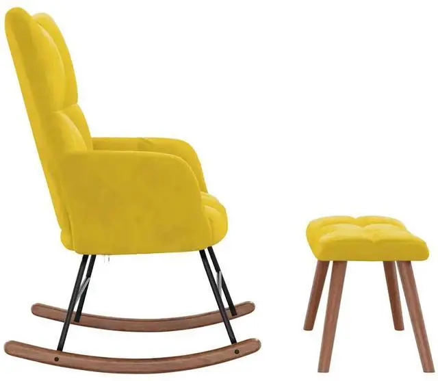 Alt view image 6 of 7 - vidaXL Rocking Chair with a Stool Mustard Yellow Velvet