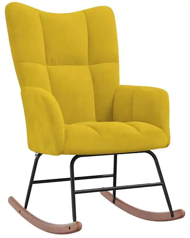 Alt view image 7 of 7 - vidaXL Rocking Chair with a Stool Mustard Yellow Velvet