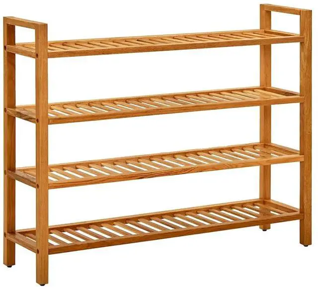 Alt view image 10 of 13 - vidaXL Shoe Rack with 4 Shelves 39.3"x10.6"x31.4" Solid Oak Wood