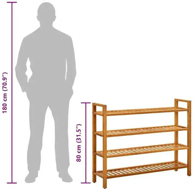 Alt view image 13 of 13 - vidaXL Shoe Rack with 4 Shelves 39.3"x10.6"x31.4" Solid Oak Wood